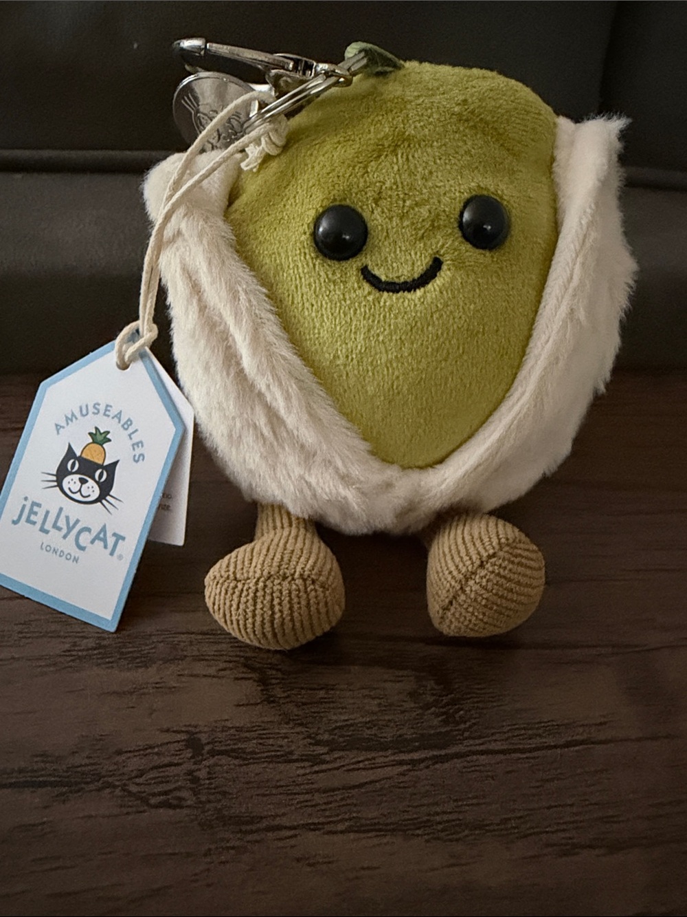 Jellycat Amuseables Pistachio Key Clip in Olive and Cream